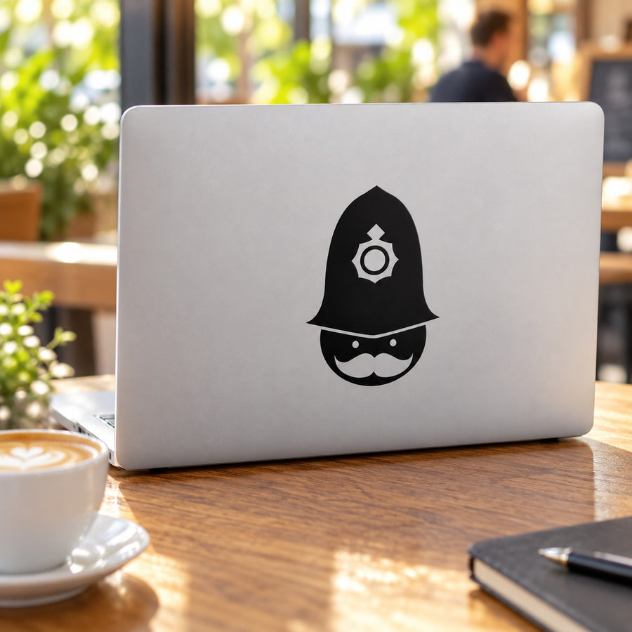 London bobby cop decal sticker with black top hat and badge icon