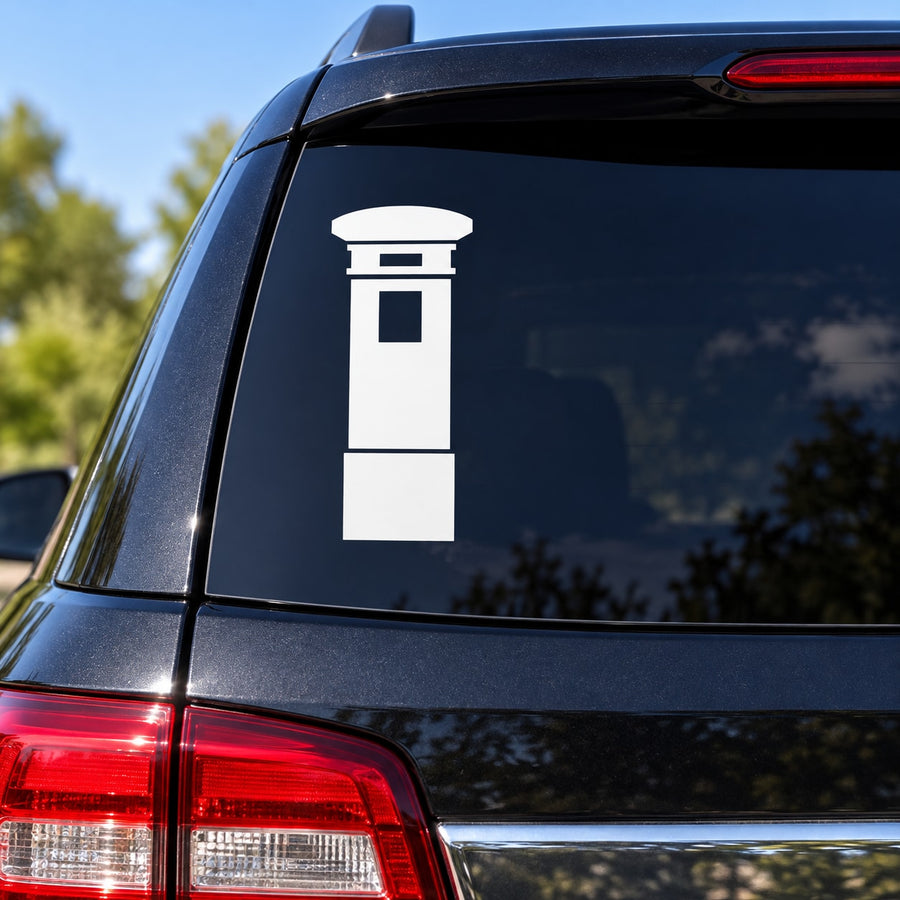 White London building decal icon on dark car window