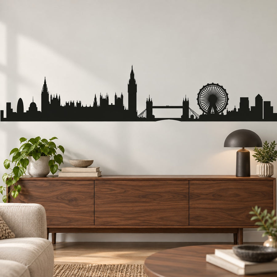 London Skyline Decal — illustrative vinyl decal application mockup. Surrounding objects are not included.