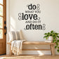 Inspirational wall decal with stylized text: “do what you love and do it often”