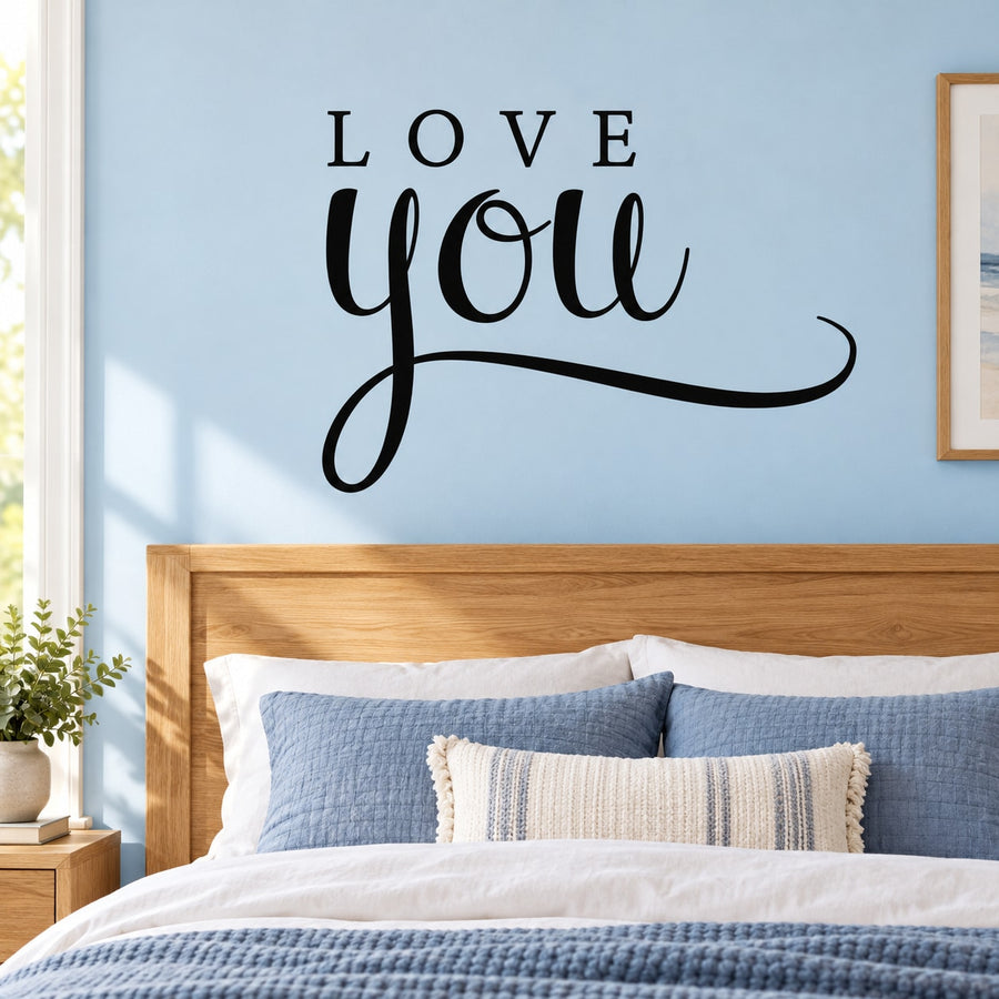 Love You Signature Decal — illustrative vinyl decal application mockup. Surrounding objects are not included.