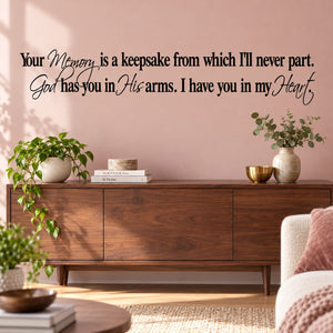 Wall decal with cursive quote and heart accents on light wall
