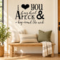 Wall decal with heart and love quote: i love you, bushel & hug around the neck
