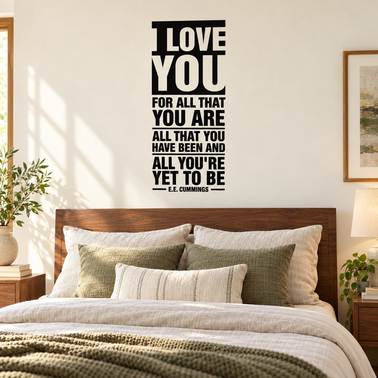 Black typographic wall decal with stacked text: LOVE YOU and follow-up message
