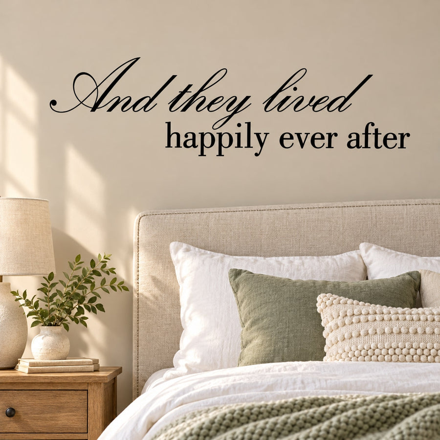 Fairytale wall decal with script quote: “And they lived happily ever after”