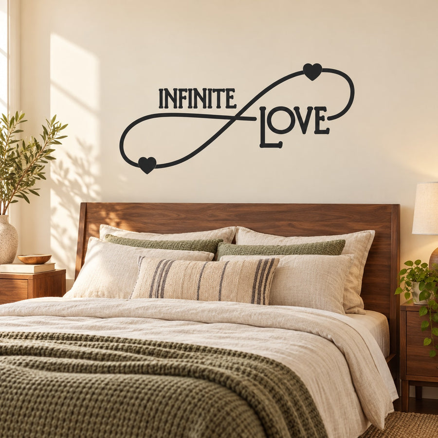 Infinite love wall decal with black infinity symbol and heart accents