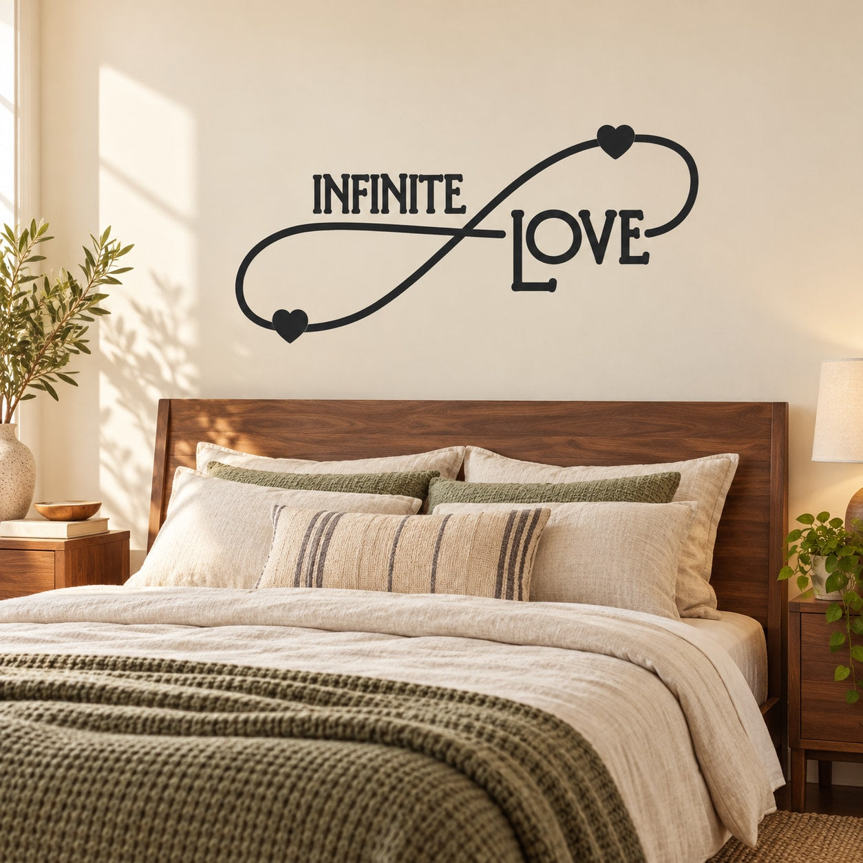 Infinite love wall decal with black infinity symbol and heart accents