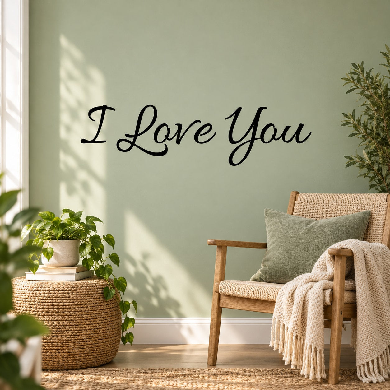 I Love You wall text decal in black cursive lettering