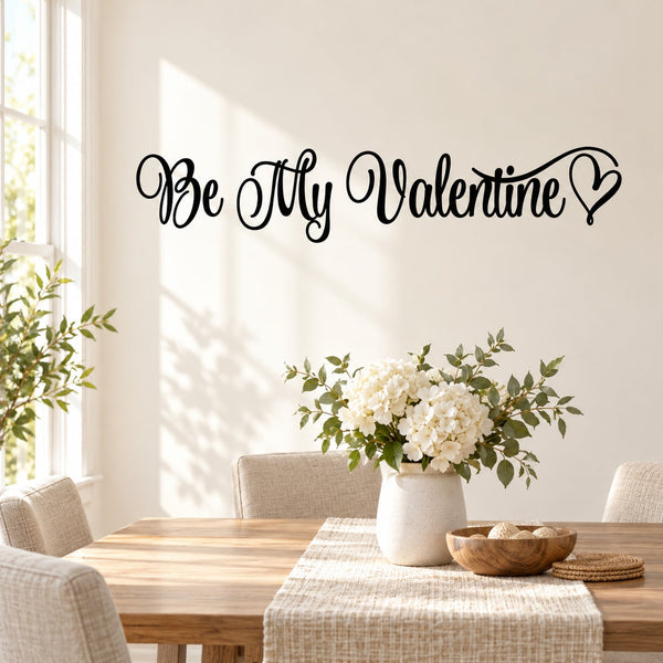 Be My Valentine wall decal with cursive text and heart accents