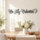 Be My Valentine wall decal with cursive text and heart accents