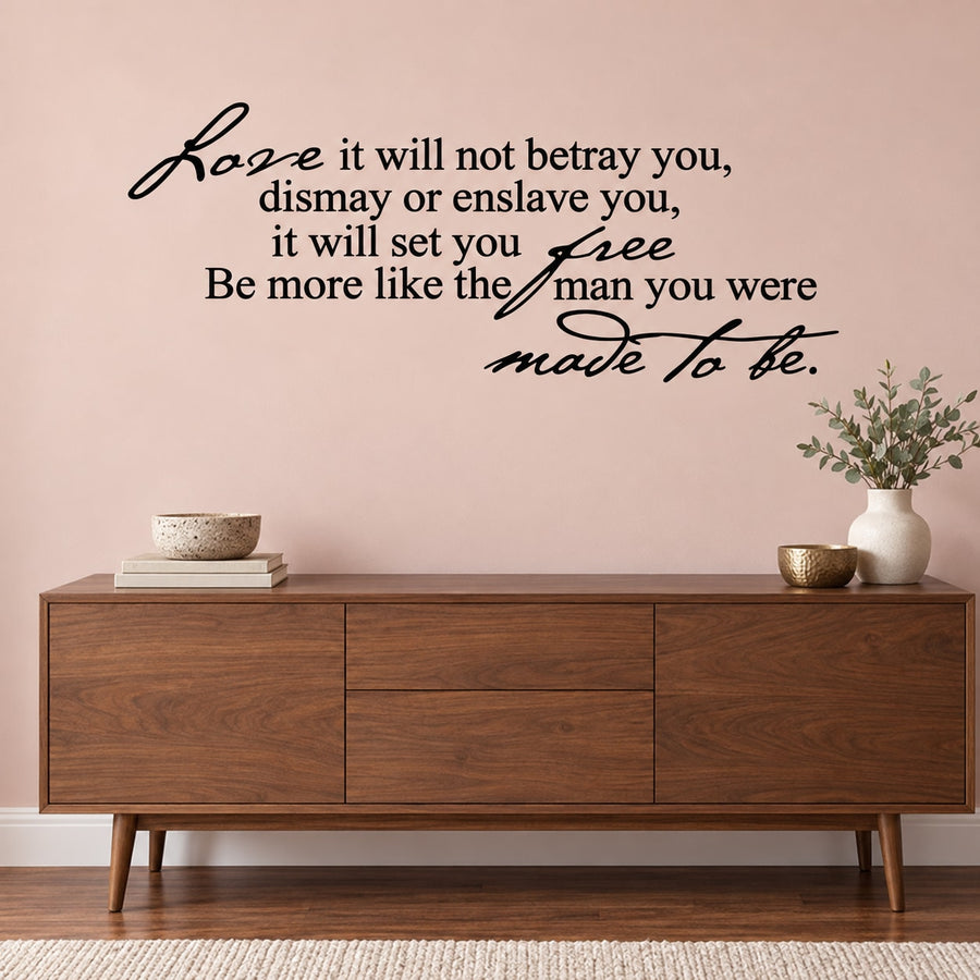 Inspirational wall decal with quote in black cursive lettering and free made to be text