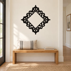 Diamond frame wall decal with ornate black corner scroll design and inner square