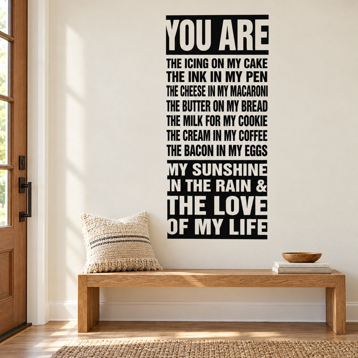 Black typography word collage wall decal with quote about love of my life