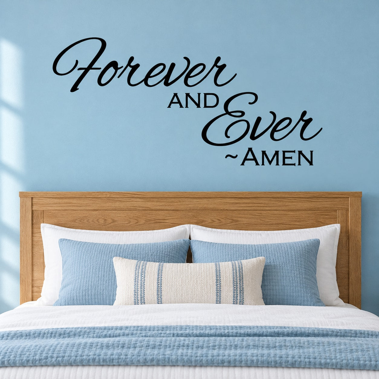 Wall decal with cursive text: Forever and Ever, ~AMEN