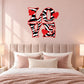 Red and black zebra-print LOVE wall decal with heart accents