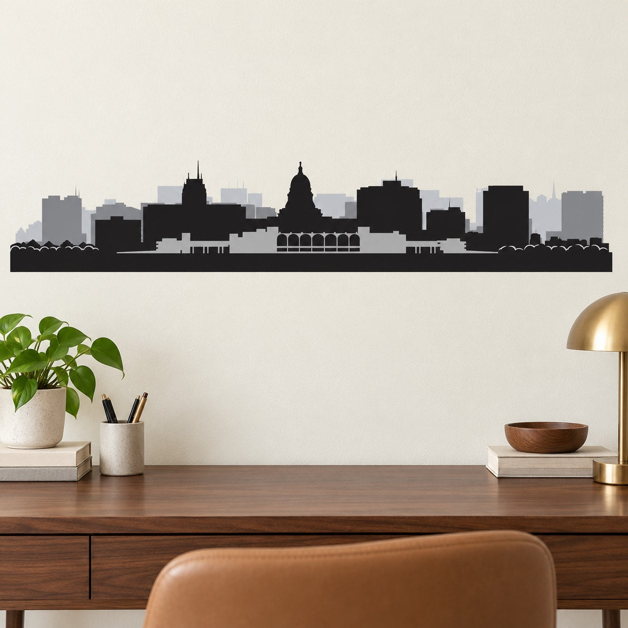 Madison Wisconsin Skyline Decal — illustrative vinyl decal application mockup. Surrounding objects are not included.