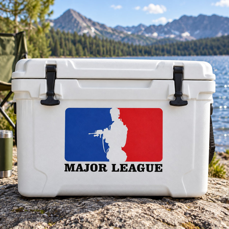 Major Leage Solider Printed Die Cut Decal — illustrative vinyl decal application mockup. Surrounding objects are not included.