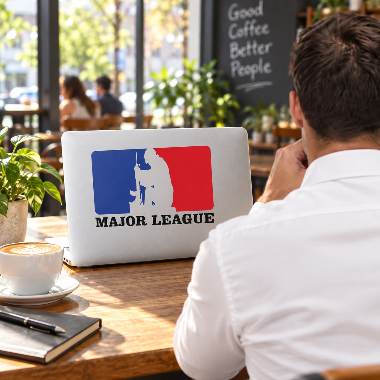 Major Leage Kneeling Soldier Printed Die Cut Decal — illustrative vinyl decal application mockup. Surrounding objects are not included.