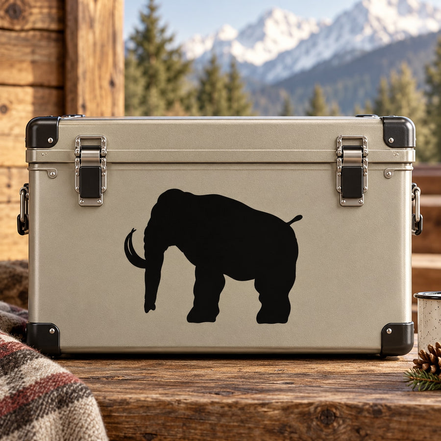 Mammoth decal with black silhouette on light gray surface