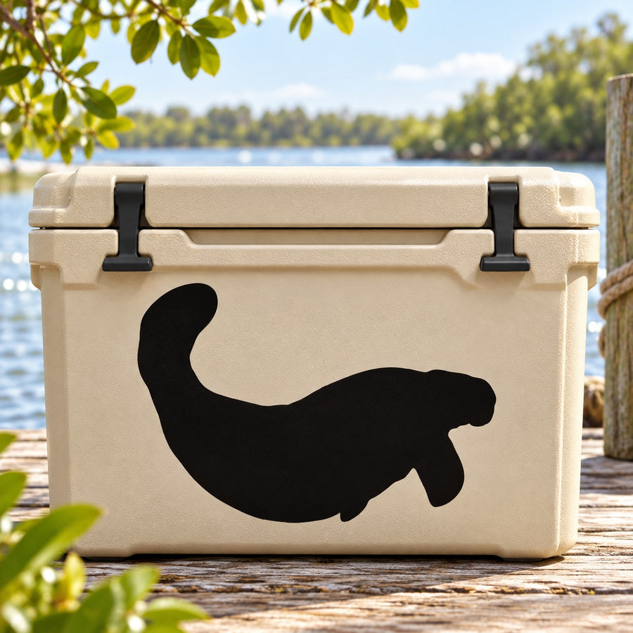 Black diving manatee decal with rounded tail silhouette