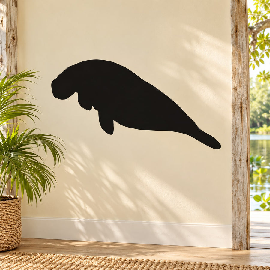 Black floating manatee wall decal silhouette