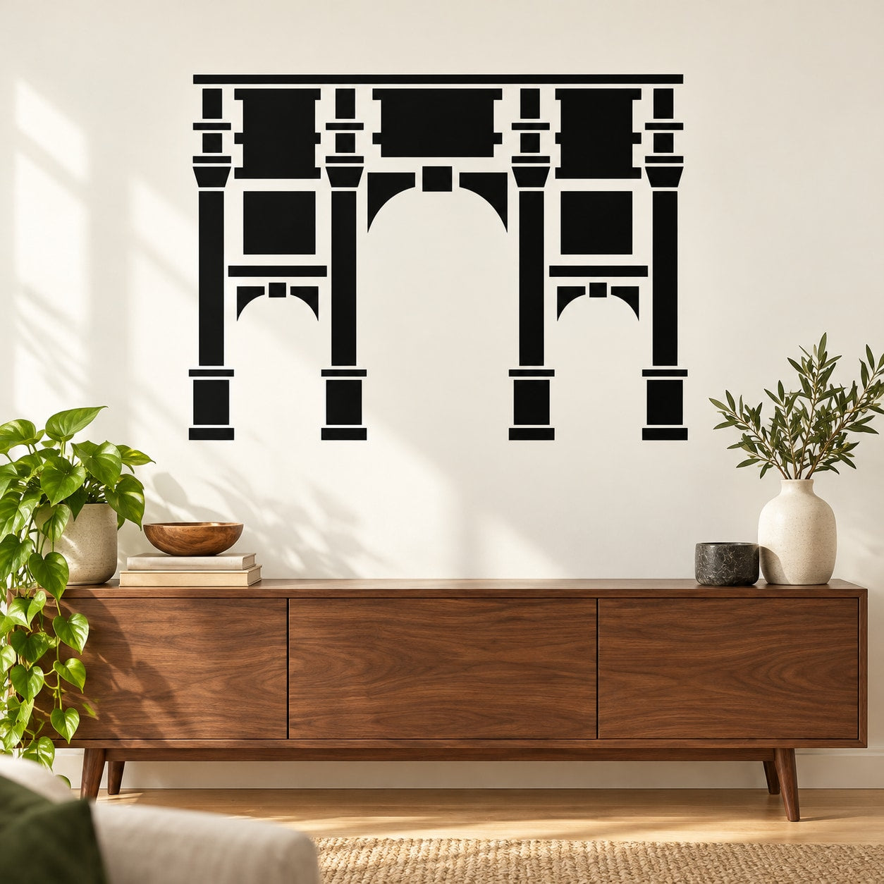 Black marble arch decal with geometric arch pattern