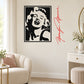 Black-and-white Marilyn portrait wall decal with red cursive signature, framed square