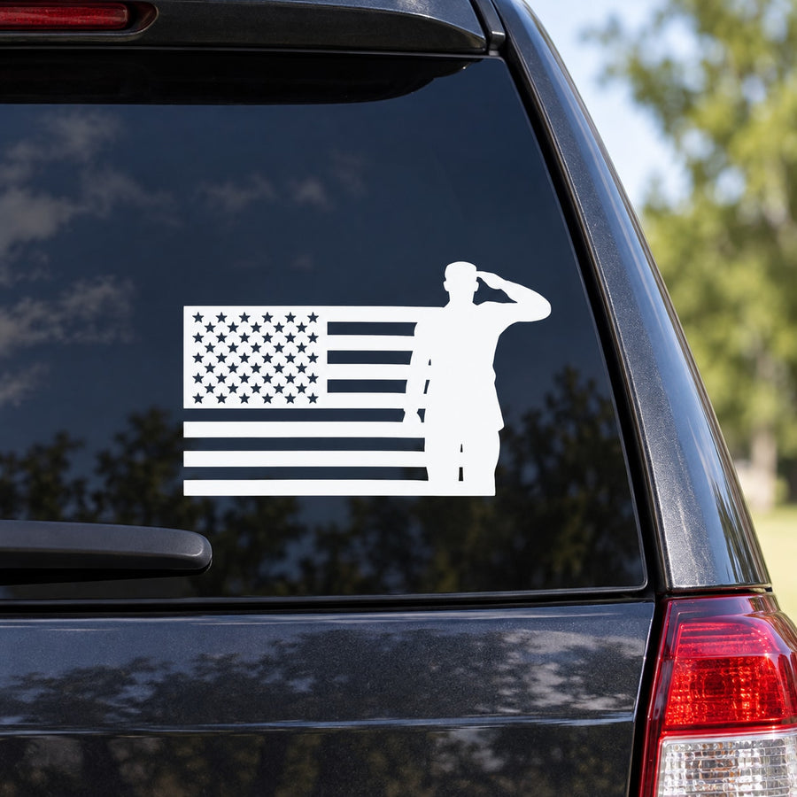 American flag and salute soldier window decal for car