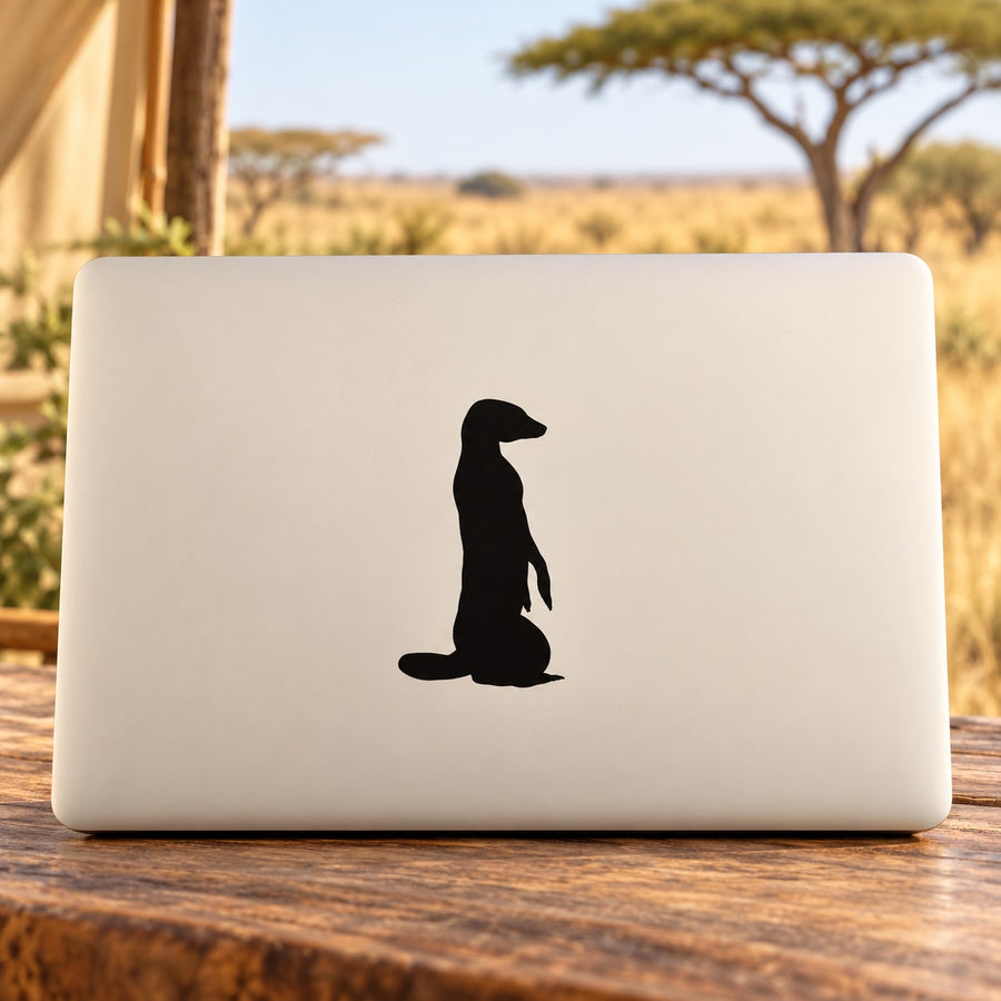 Sitting meerkat silhouette decal, black on light rectangular backing
