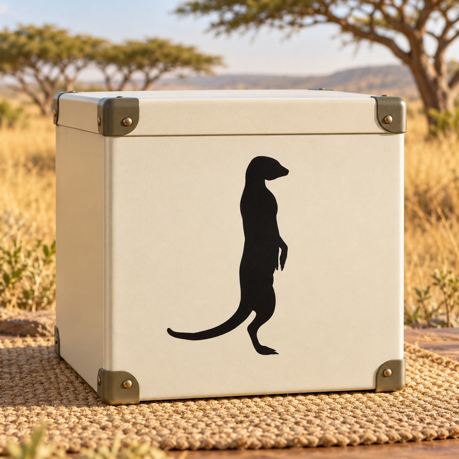 Standing meerkat decal with black silhouette on a light surface