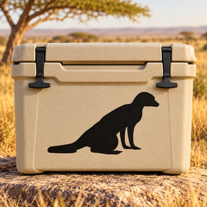 Resting meerkat decal, black silhouette on beige background