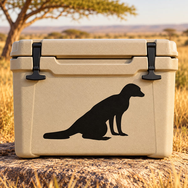 Resting meerkat decal, black silhouette on beige background