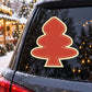 Christmas tree patch sticker, red stitched tree on black surface