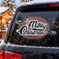Merry Christmas window decal with red striped circle and white script lettering