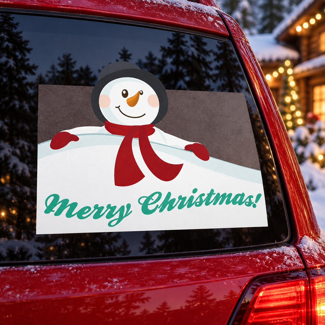 Christmas snowman sticker with red scarf and green Merry Christmas text