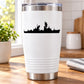 White tumbler with black ship silhouette decal