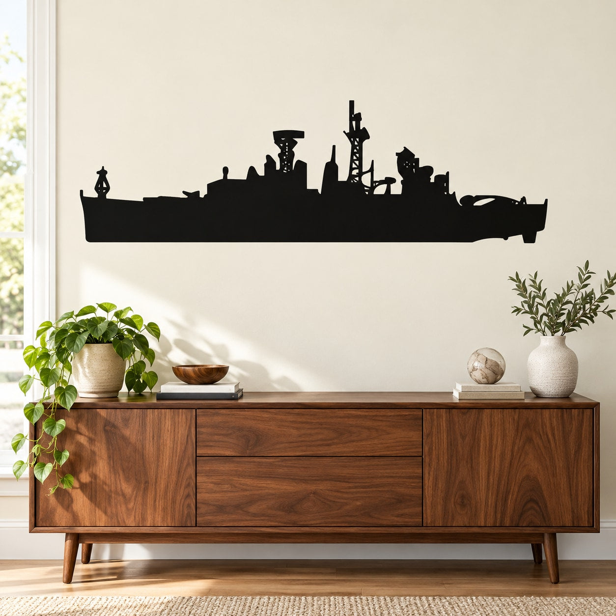 Black light cruiser ship silhouette decal with detailed superstructure