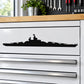 Iowa-class battleship decal, black side silhouette on white cabinet drawer.