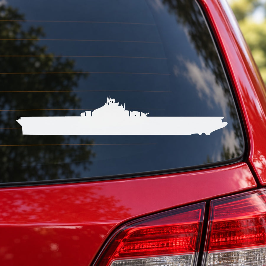 USS Bataan ship decal silhouette on a car window