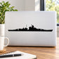 Black battleship silhouette decal on white laptop lid