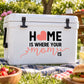 Home is where your mom is die-cut decal with heart and script on dark text