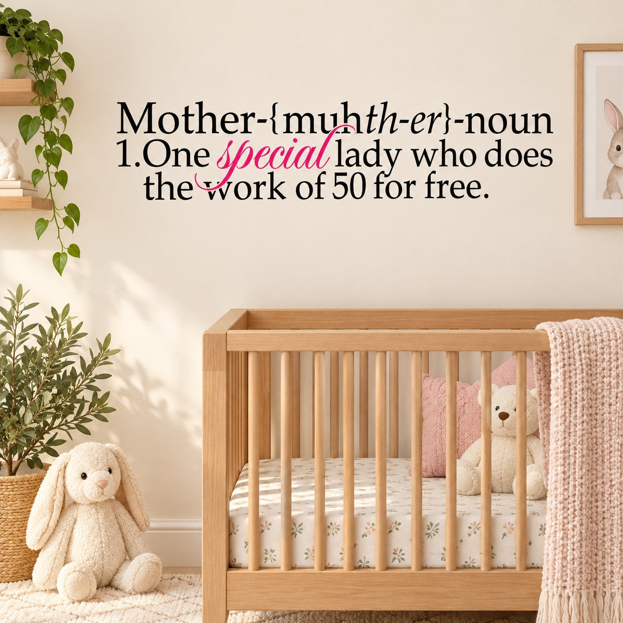 Mother Noun One Special Lady Who Does Work Of 50 For Free Mom Quote Decal — illustrative vinyl decal application mockup. Surrounding objects are not included.