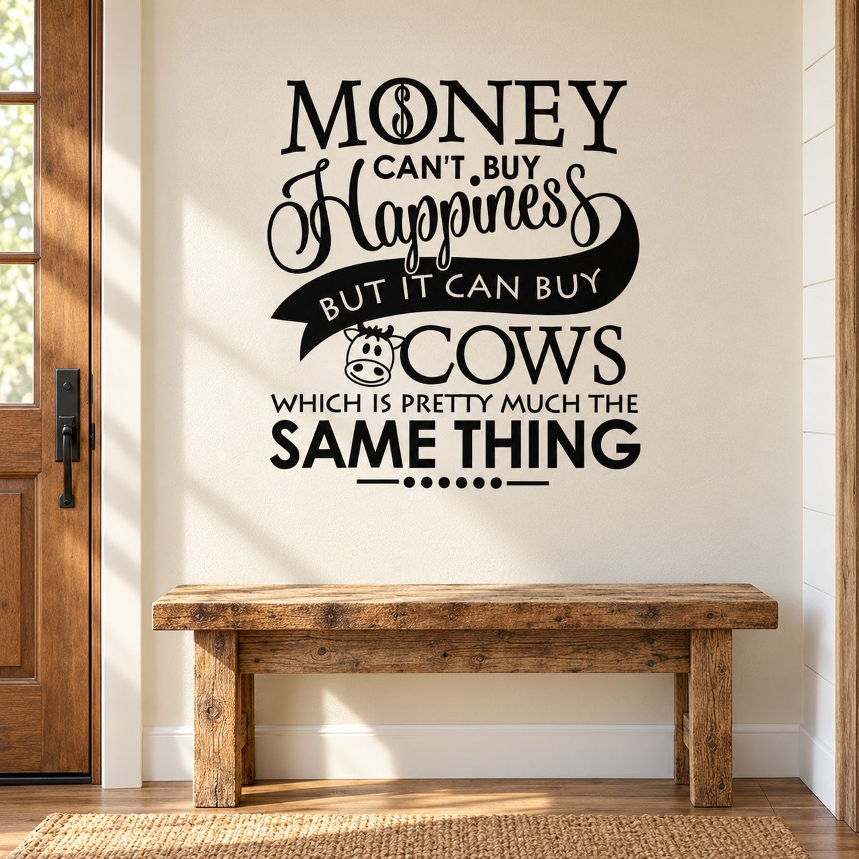 Black cow quote wall decal with bold typography and small cow graphic