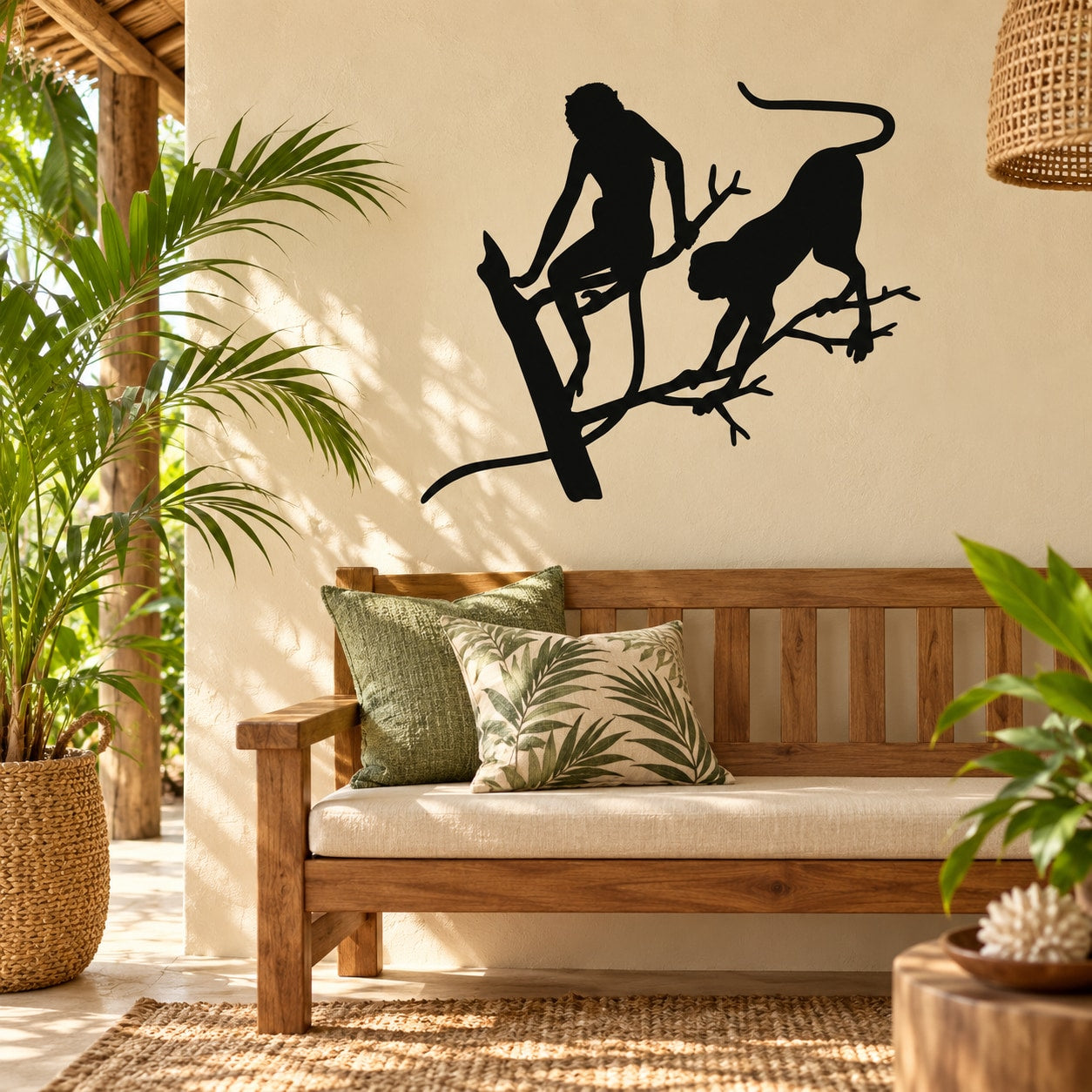 Black monkeys on tree branch wall decal silhouette