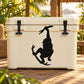 Monkey grabbing branch decal: black monkey silhouette on a light cooler