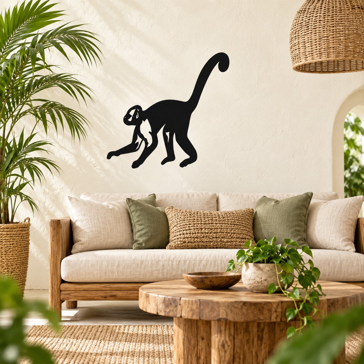 Running monkey decal with black silhouette on a light wall