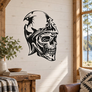 Monster skull vinyl wall decal with black-and-white graphic