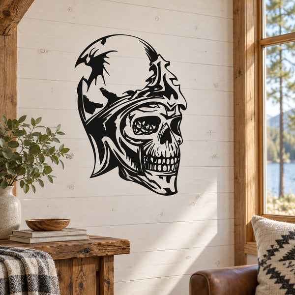 Monster skull vinyl wall decal with black-and-white graphic