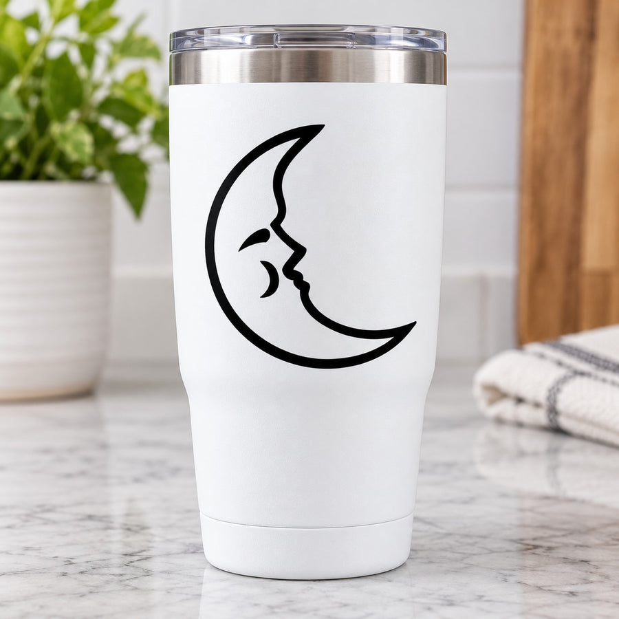 Whistling Moon Decal — illustrative vinyl decal application mockup. Surrounding objects are not included.