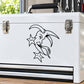 Devil moon and stars decal sticker, black line art on a white surface